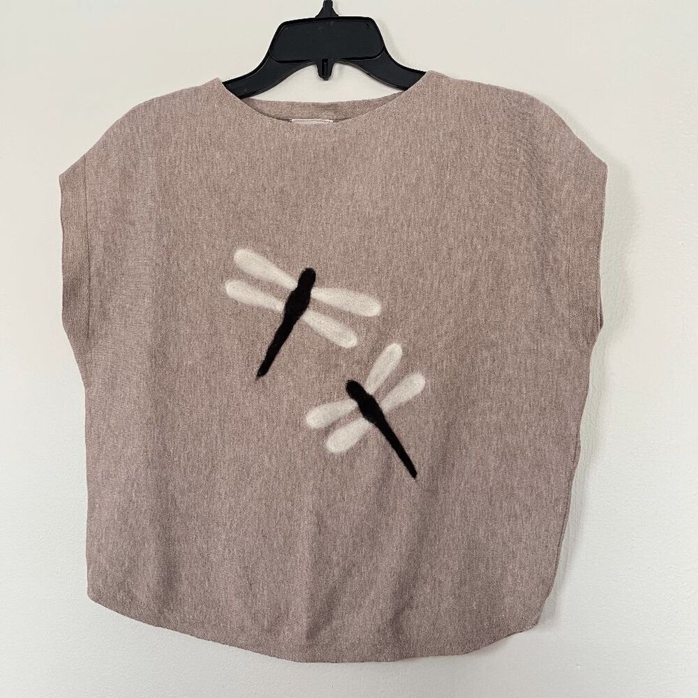 VTG Sioni Dragonfly Needle Felt Knit Top Artwear CurvedHem S